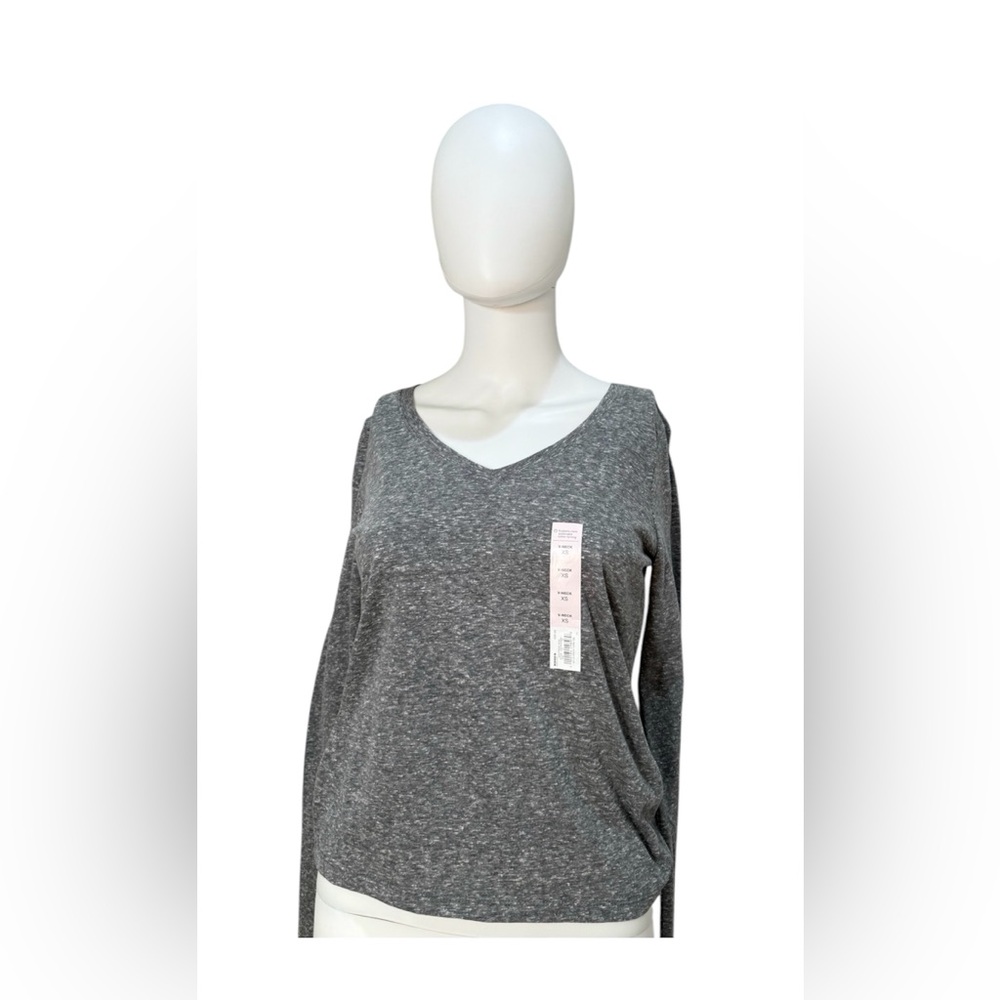 SO Kohl’s V-Neck Long Sleeve Shirt Dark Gray XS NWT Casual Soft Basic Cotton